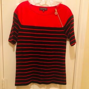 NWOT Jones New York red and black striped top